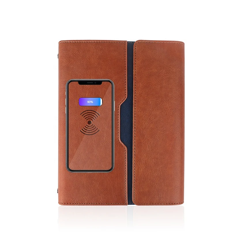 Custom LOGO A5 PU Business Cover Wireless Charger Power Bank Diary Notepad Powerbank Notebook