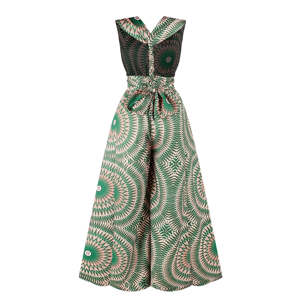  2021 Hot Selling Ethnic Style Print Bandage Wear African Ultra-wide-leg Jumpsuit Multi-way