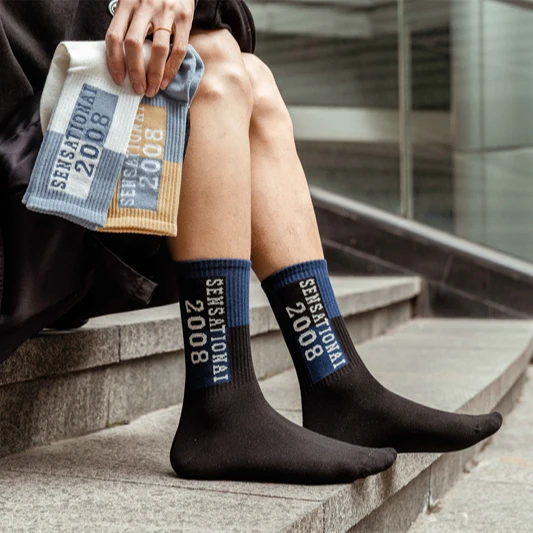 Wholesale high quality partysu style fashion cotton women men crew socks