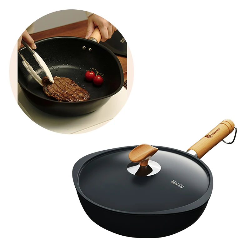 Flat Bottom Titanium Alloy Wok Pan Non Stick Utensils Kitchen Set Cooking Soup Pot