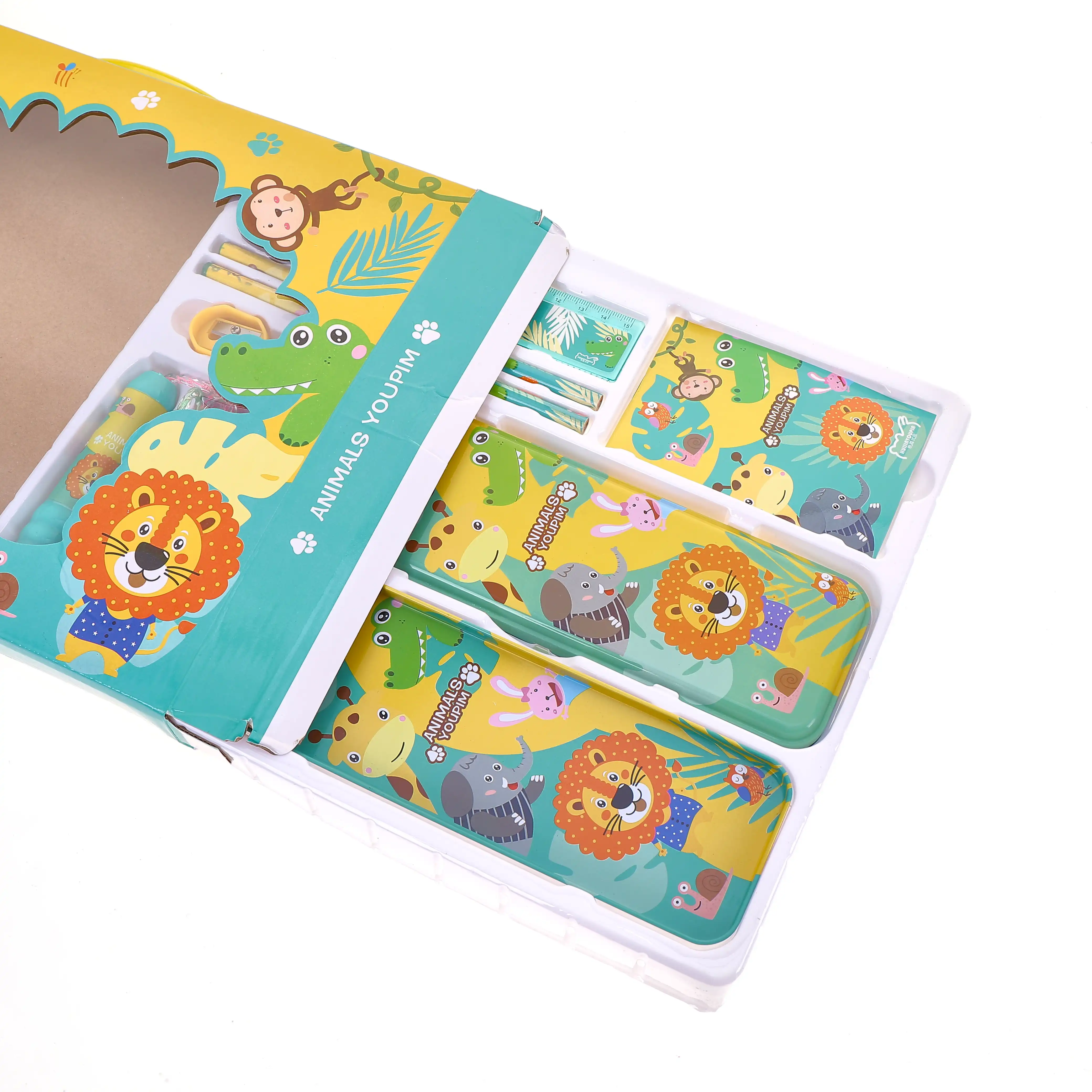 Promotional Custom Cute Rainbow Office Customized Multifunctional School Stationery Box Set For Girls