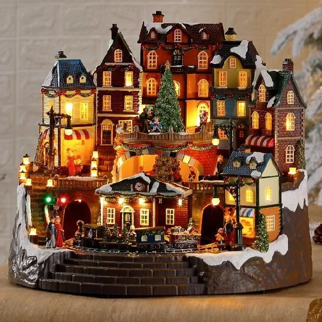 New Style Christmas Decorations Resin house LED Light landscape luminescent snow Ornaments gifts
