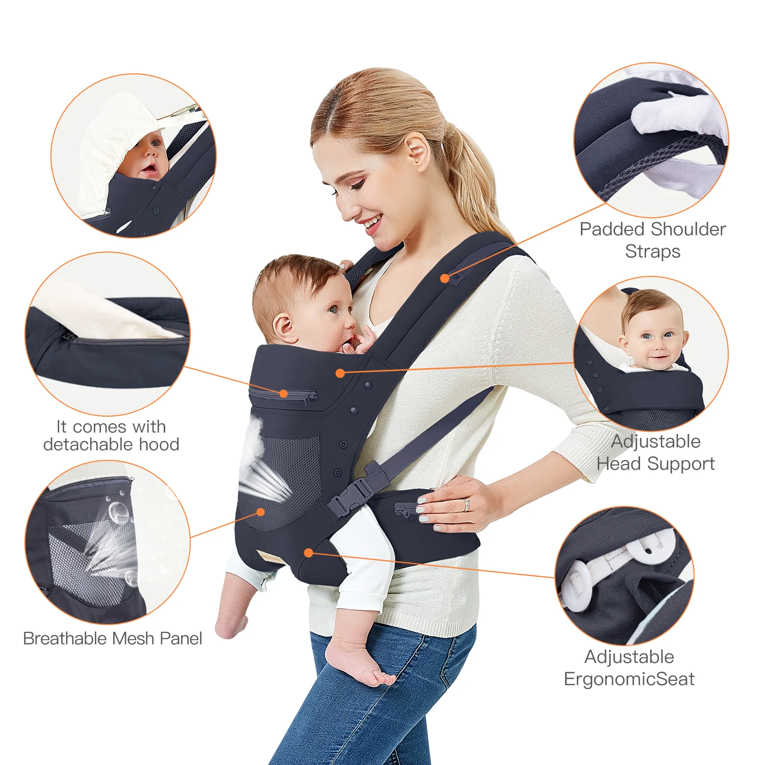 
Ergonomic 100% cotton machine washable 360 all carry position 2019 soft baby carrier 