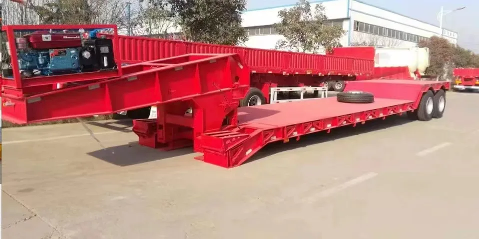 High Quality 3 Axles 80t Lowbed Lowboy Low Flatbed Loader Drop Deck Trailer For Sale