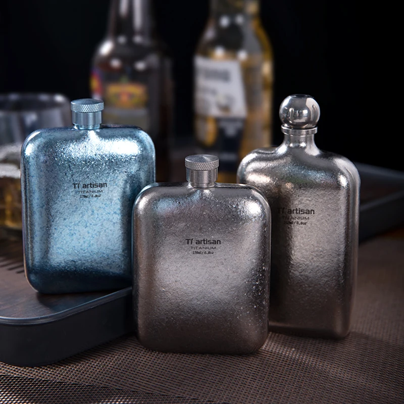 Titanium Hip Flask 170ml/5.7 fl oz,230ml/7.8 fl oz Pocket Hip Flask Alcohol Whiskey camping accessories