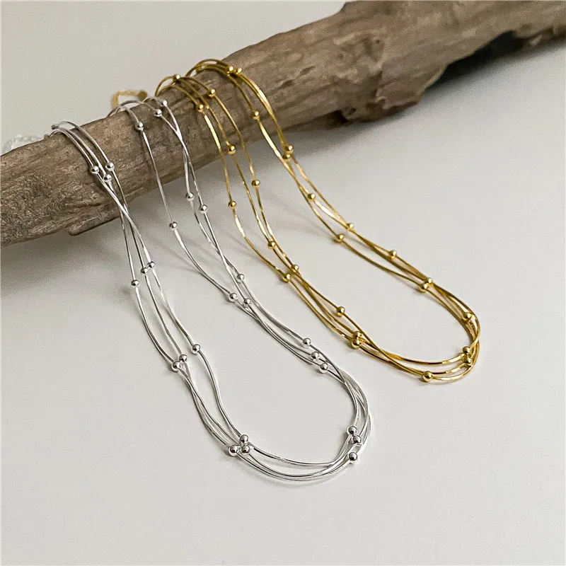 New Trendy Factory Wholesale 18K Gold Plated Multi-layer Snake Chain Necklace For Women 925 Sterling Silver Jewelry