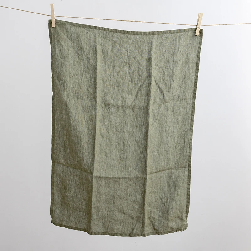 eco solid color hotel stone washed 50*70cm custom printed 100% french linen embroidered logo tea towel set