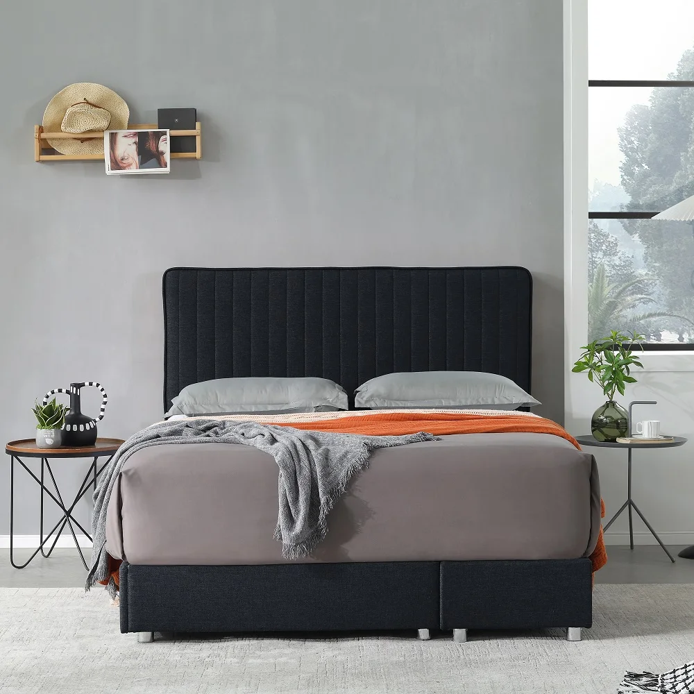 Hot Sale Bedroom Furniture Modern Design Storage Bed Frame Double King Size Fabric Soft Bed Wooden Storage Bed with Drawers MDF