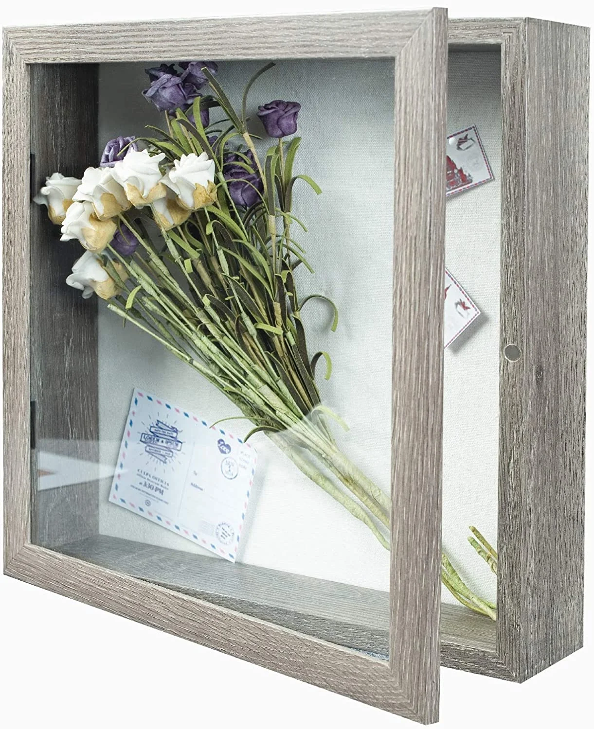 11x11 Deep Shadow Box Picture Frame with Linen Board Wood Glass Display Case Ready to Hang Memory Box Baby Sports Memorabilia