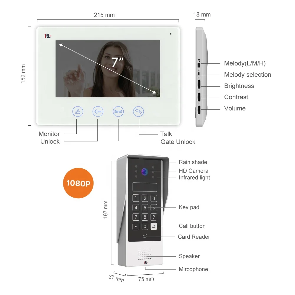 High quality1080p video doorbell camera wireless video intercom ring doorbell wireless video door phone with ID password  unlock