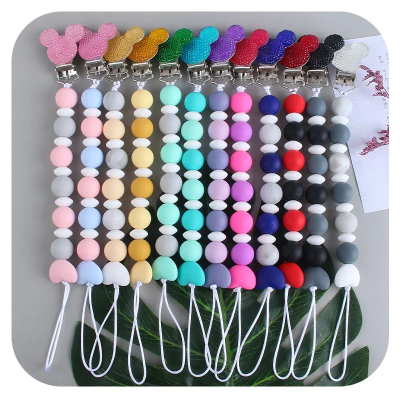 Hot Selling Baby Products Mickey Cute Clip Beads Handmade Pacifier Holder Chain Teether Toys