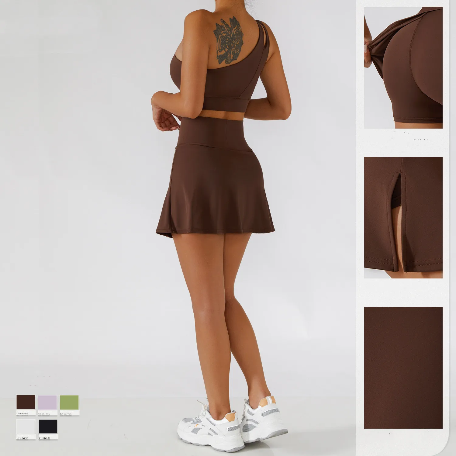 New Oblique One Shoulder Strap Women Sports Bra Hollow out Back Lines Strenuous Exercise Fitness Vest Yoga Bra Top skirts set