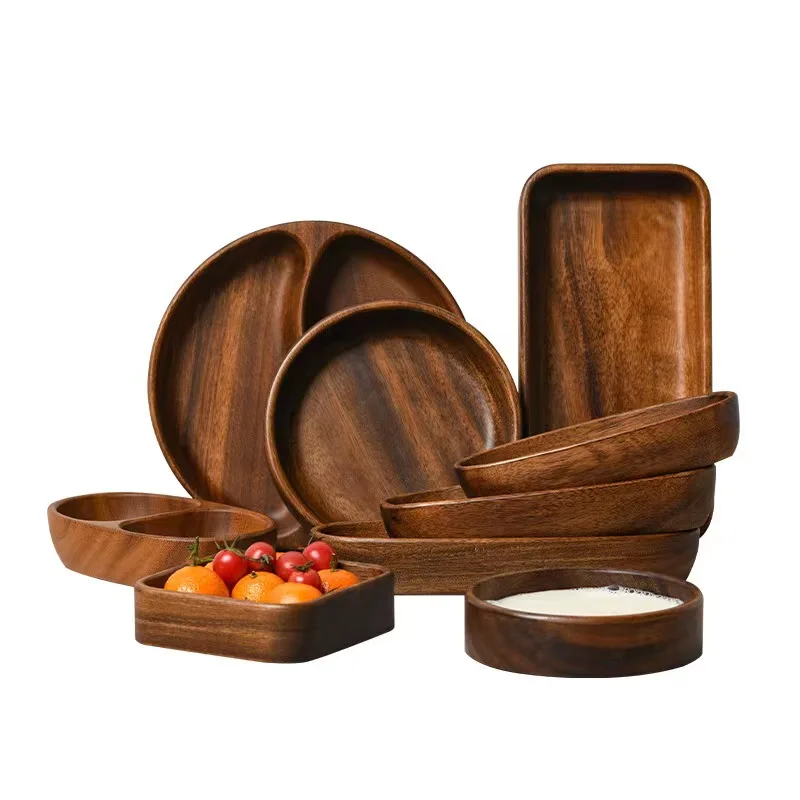 Modern walnut fruit plate fruit snack plate salad bowl large plate Acacia wood salad bowl Wooden basin