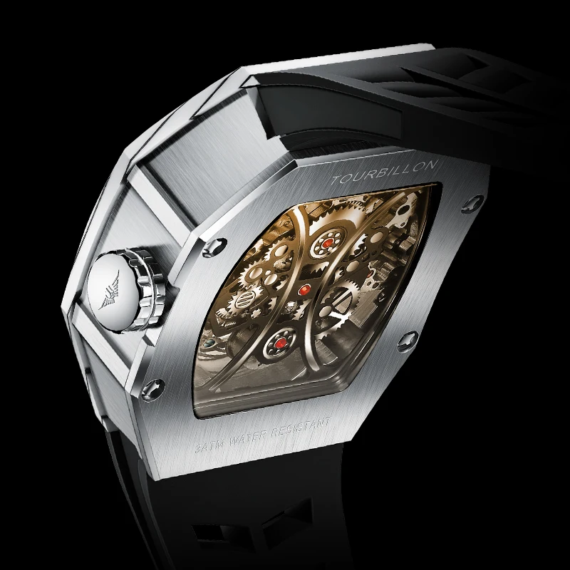 JINLERY Richard Tourbillon Carbon Fiber Cover Edition Luminous Hand Fluorescent design Mechanical Richard Tourbillon Watch