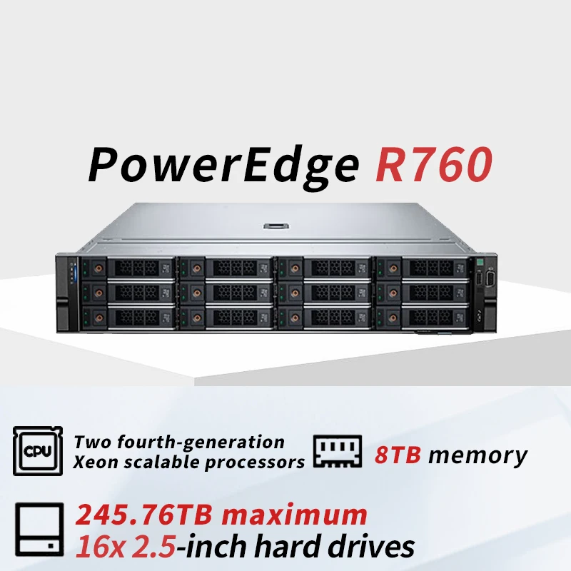 Оптовая продажа серверное хранилище EMC PowerEdge R760 2U с 128 ГБ 12 ТБ H745 индивидуальные серверы 64 Гб GPU