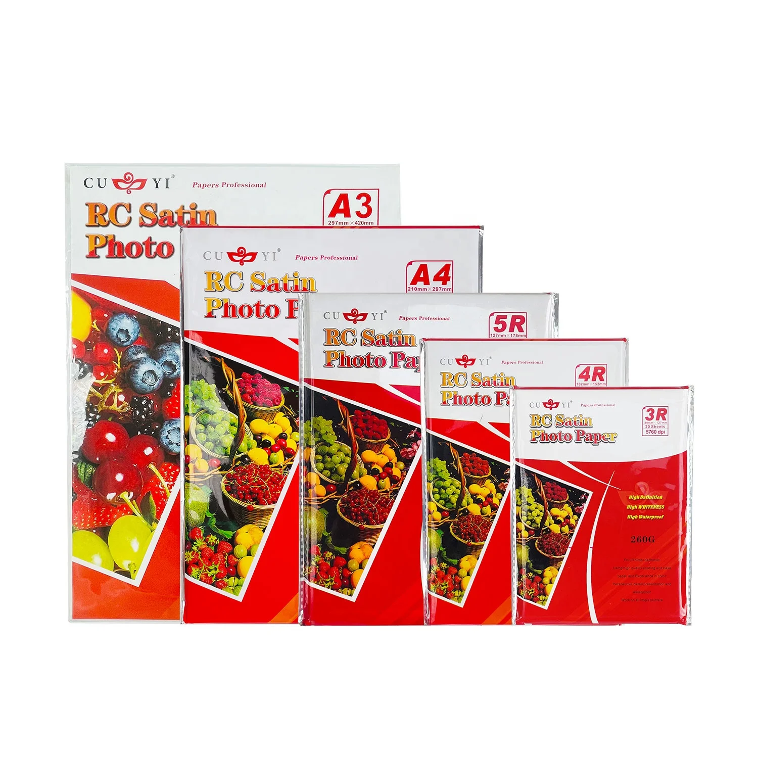 CUYI RC Satin photo paper 260gsm 3R 4R 5R A4 A3 high quality 20 sheets per pack 5760dpi for inkjet printer