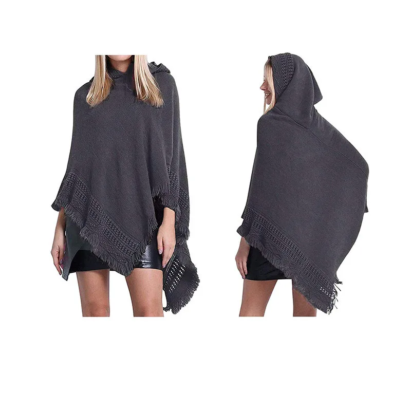Women wholesale fashion pullover hooded beautiful sweaters dress women wool knitted poncho