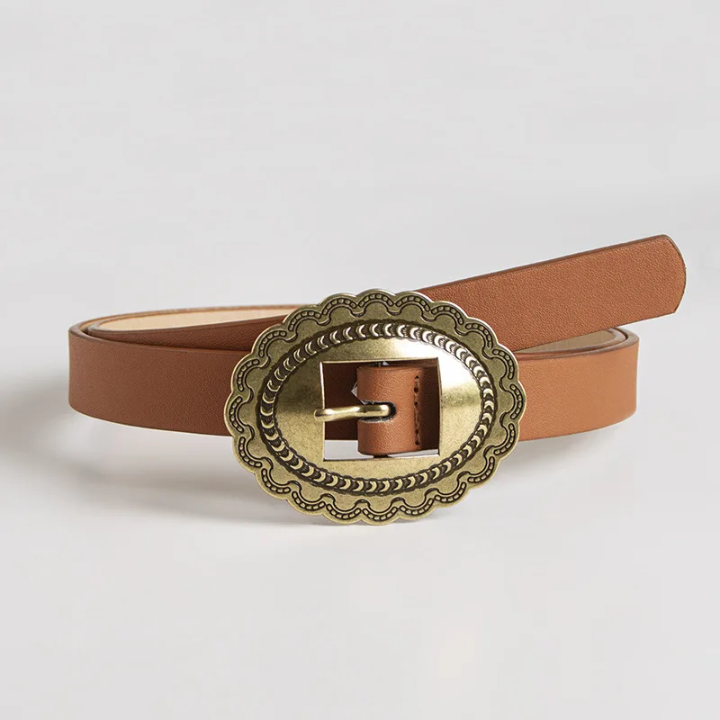 Fashion plain PU leather belt for women ladies belts with retro belt buckle