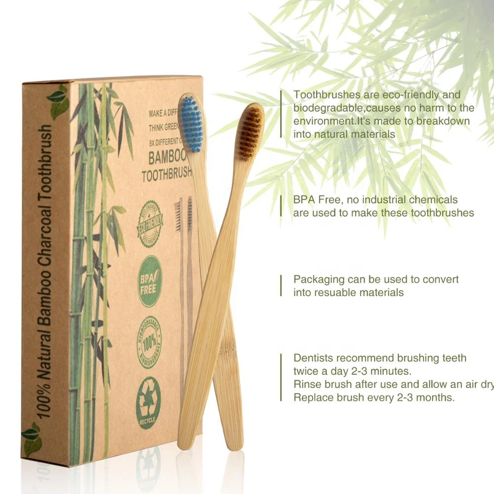 
Manufacturer OEM Toothbrush Bamboo 8 Pack for Family Dental Tooth Brush Biodegradable Bamboo Toothbrush 