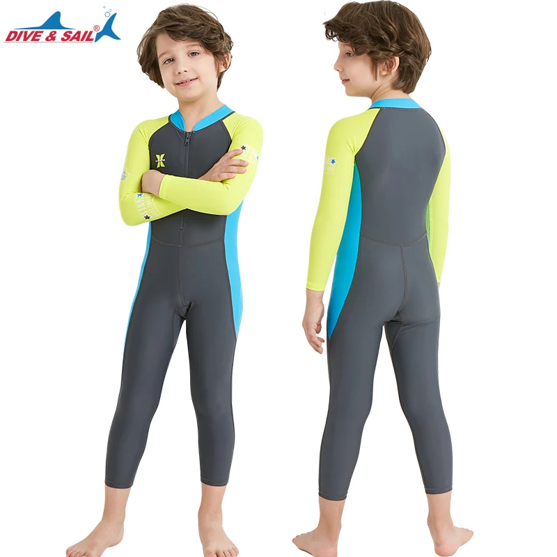 New Kids Long Sleeve Swimming Suit Child Front Zip Summer Beachwear Uv Rash Guard Swimsuit Wetsuit For Boys Girls