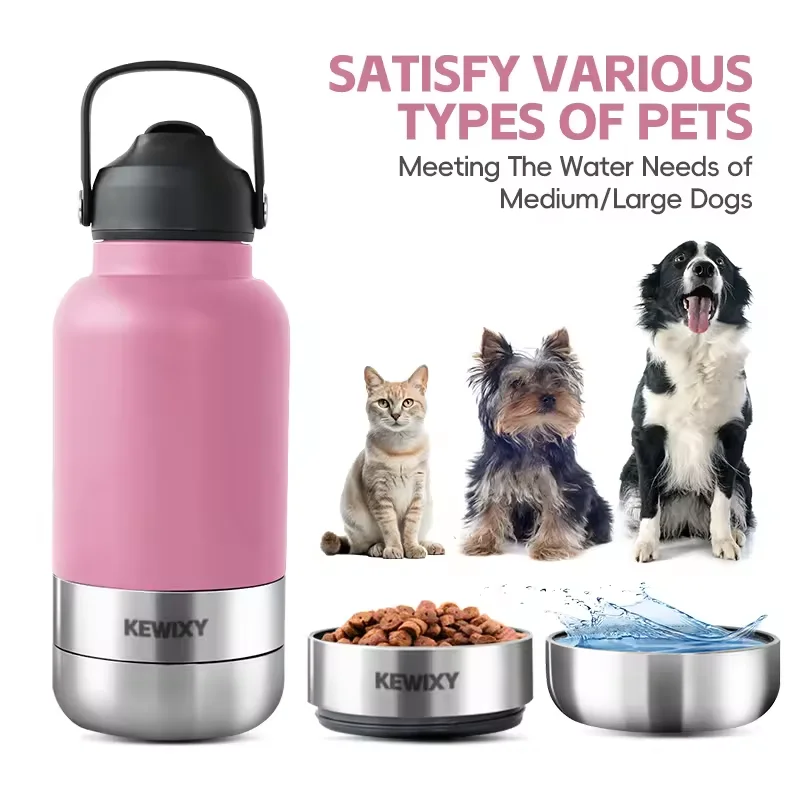 Reusable 24Oz 32Oz 64Oz Portable Water Bottle Pet Feeder Travel Bowl Dog Thermal Bottle with Dog Harness Set