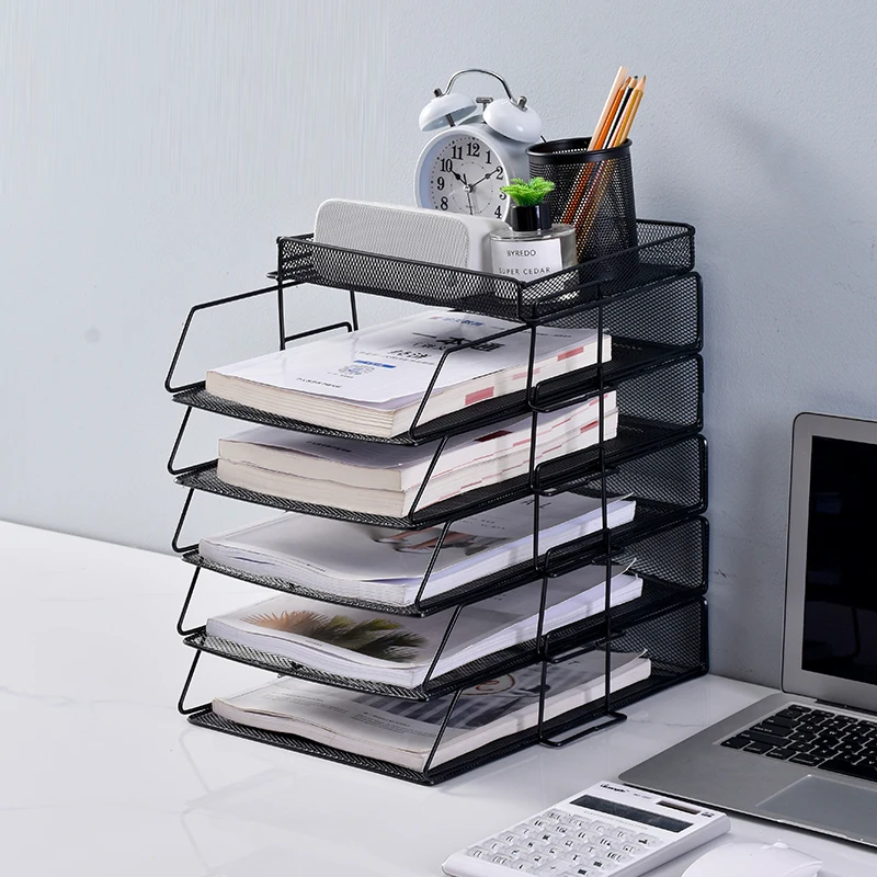 5 Tier Detachable Letter Trays Black Paper Organizers With Pen Holder Desk File Holder Organizer For Office