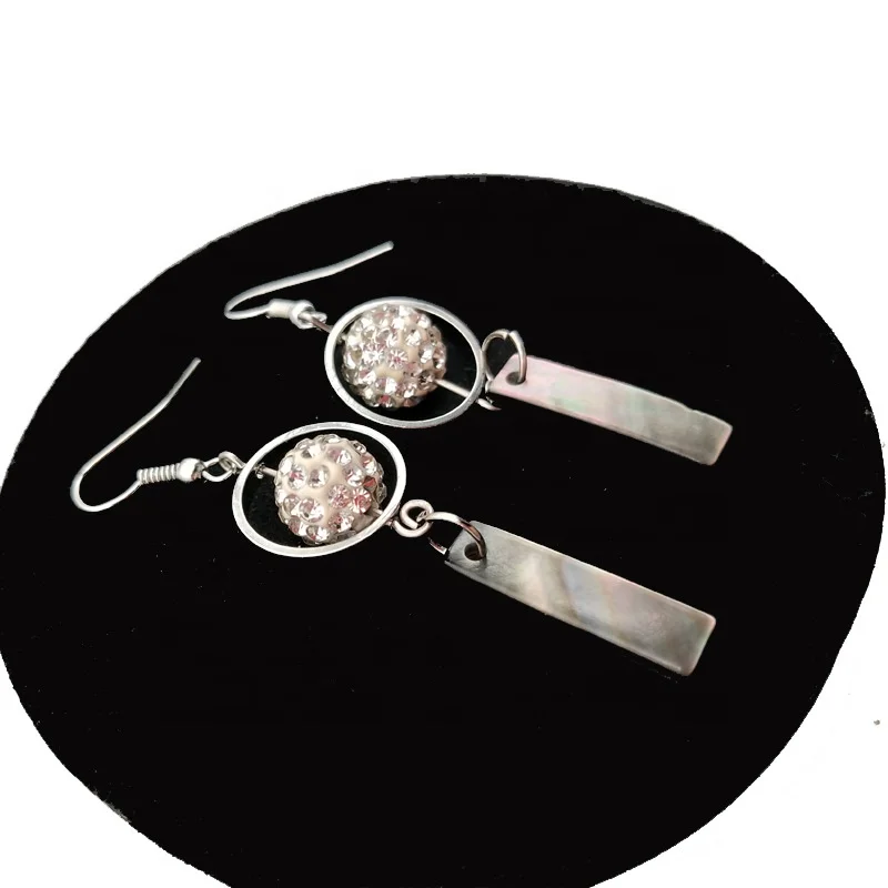 
Custom Made Natural Shell fashion Design Crystal Ball Luxury Drop Earrings 