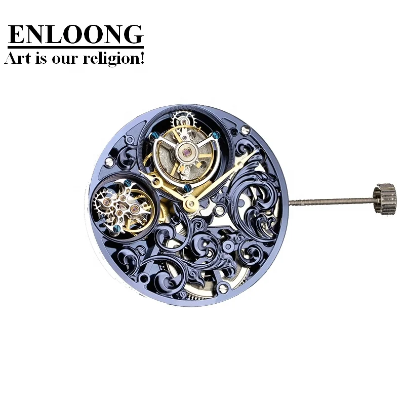2020 ENLOONG Real Luxury Skeleton Double Tourbillon Movement with Manual Winding OEM ELT0583 Silver Tourbillon Watch Movement