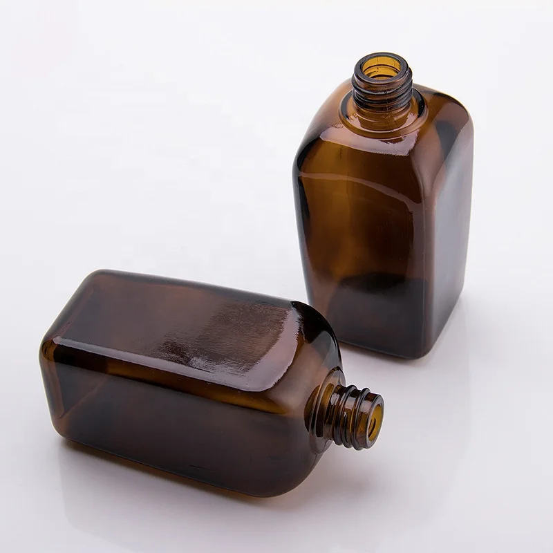 Empty amber 100ml square essence oil glass bottle cosmetics packaging separate lotion dropper glass bottles in stock