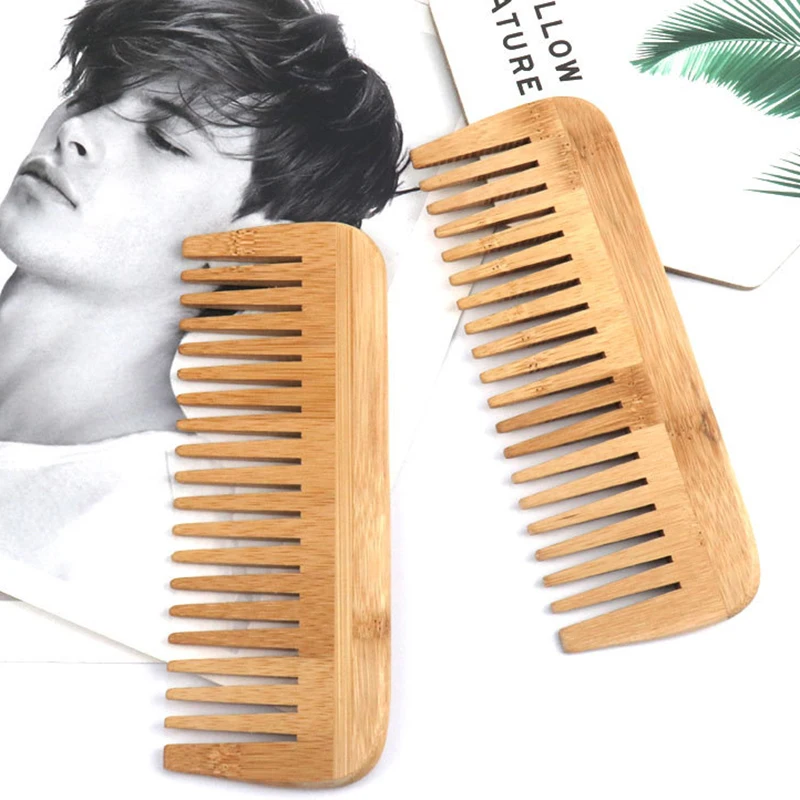 Private Label Top-rated Anti-static Natural Handmade Bamboo Wood Wide Tooth Comb Scalp Massage Curly Hair Comb For Home Use