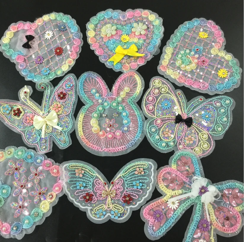 latest custom high quality 3D embroidery patches beaded sequin clothing applique