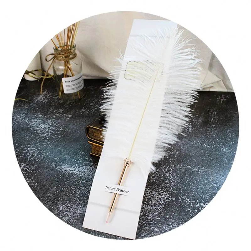 Custom colors white wedding quill feather ballpoint pen calligraphy feather pen