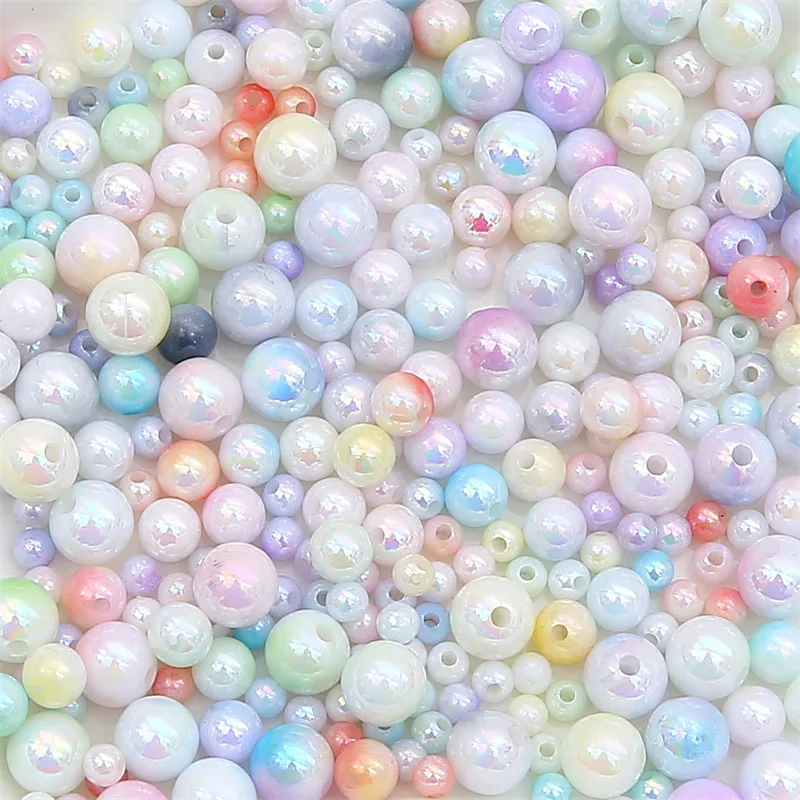 SOJI Wholesale 6mm 8mm 10mm 12mm Acrylic Gradient AB Color Round Loose Spacer Beads Two Tone Pearl Beads For Jewelry Making