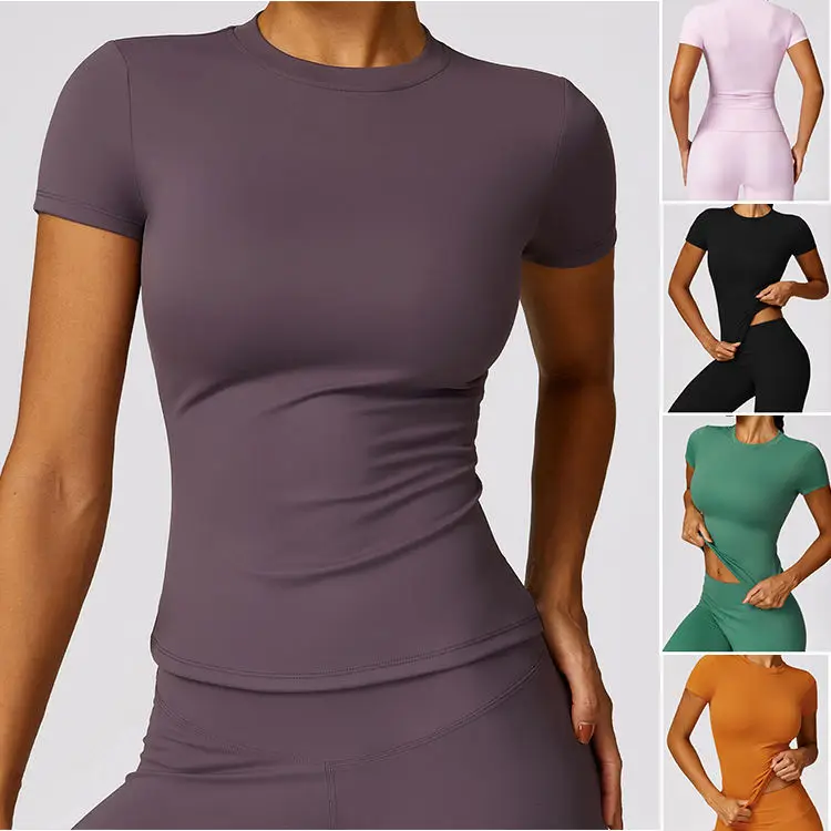 OEM2024 New Custom Quick Dry Gym Wear Sports Short Sleeved Tops T Shirt Sexy Outdoor Fitness Yoga Suit Wear Woman Workout Shirts