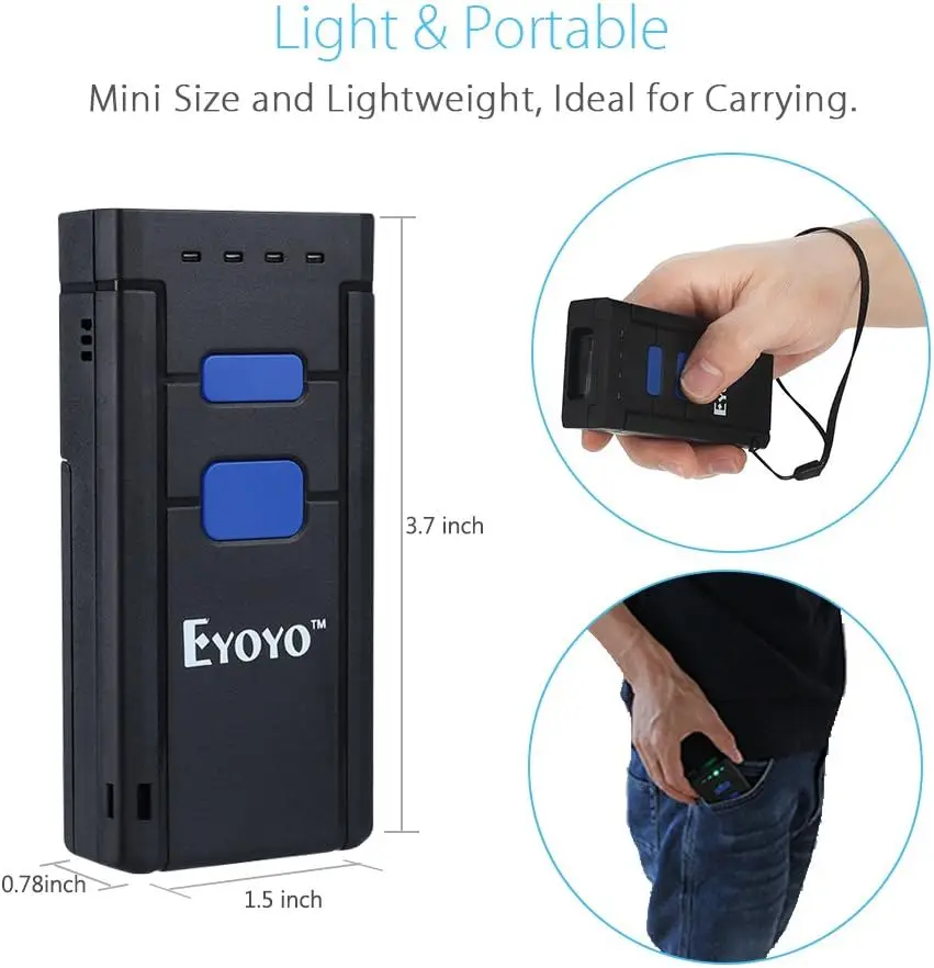 Eyoyo Portable Mini 1D 3 in 1 Bluetooth Wireless Wired Inventory Bar Code Reader Phone Barcode Scanner for iPhone Android