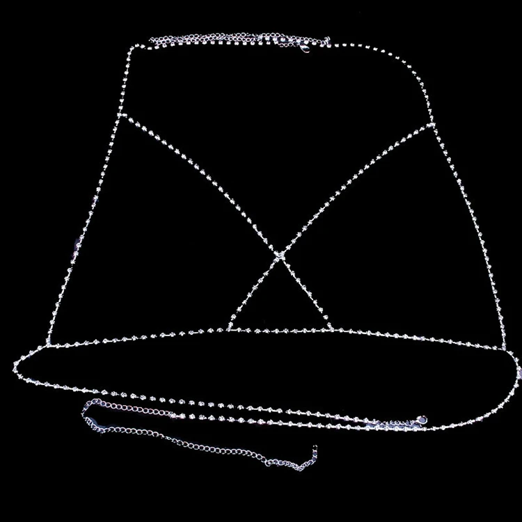 New Fashion Sexy Crystal Bralette Body Chain for Women Simple Cross Chest Chain Fine Jewelry Accessories Rhinestone Bikini Top