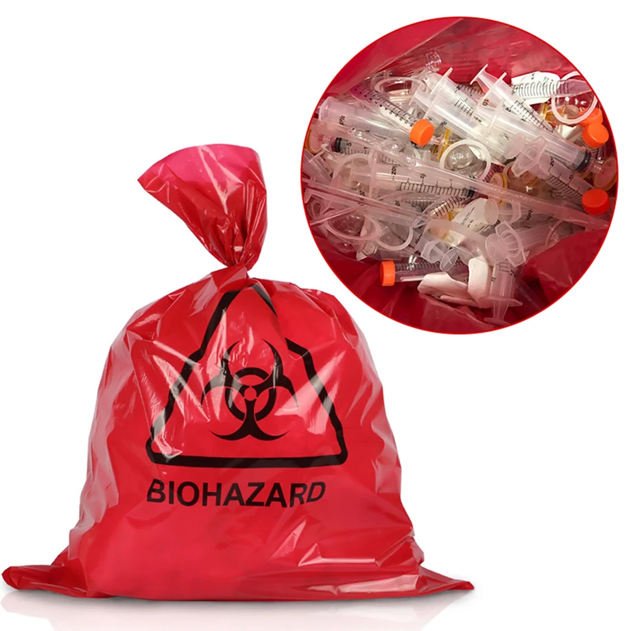 Custom Printed Large Size Flat Hospital Trash Bag Medical Plastic HDPE PE 1mm Thickness Disposable PP Biohazard Waste Bag
