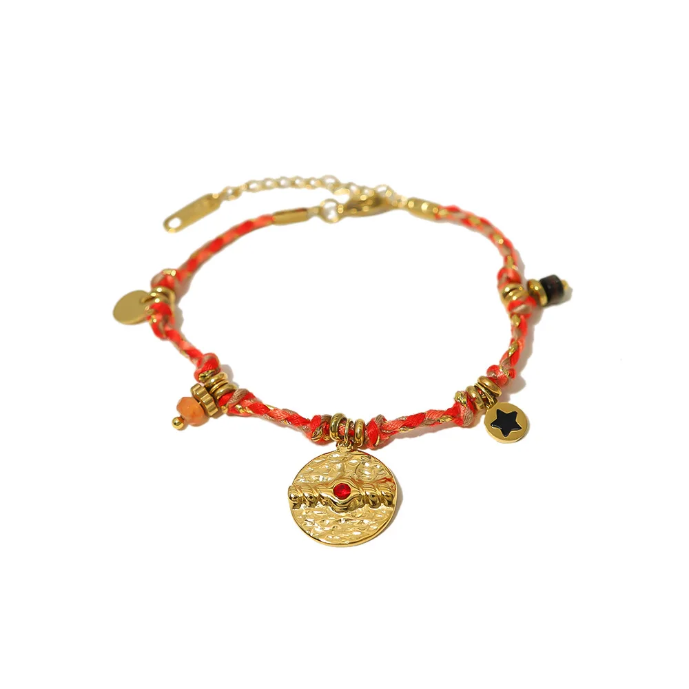 Trendy Men Stainless Steel Braided Bracelet Women Natural Stone Adjustable Gold Bracelet