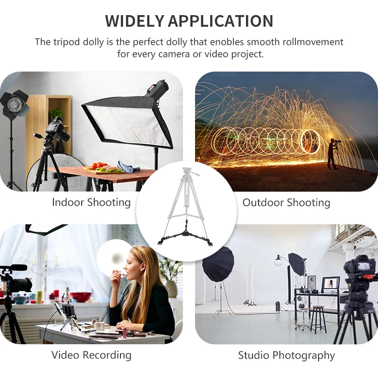 Coman Heavy Duty Dolly Camera Tripod Pulley Bearing Wheel Folding 3 Wheels Slider Tripod Dolly for Video Stand with Portable Bag