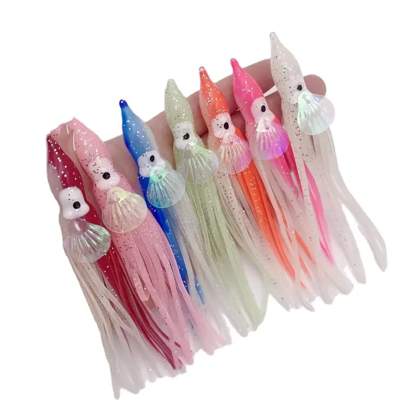 New Oem 12cm Luminous Octopus Lure With Gill Calamar Jigging Fishing Squid Skirts Soft Lure Sequins Wobbler Pesca
