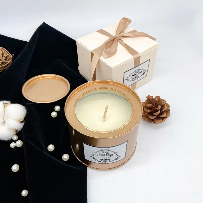 Wholesale Custom Handmade Ribbon Gift Box Luxury Dry Flower Crystal Infused Aroma Scented Tin Candles
