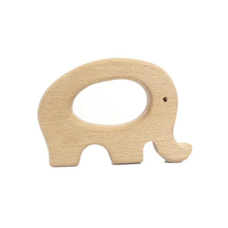 
New Arrival Elephant Animal Shape 100% Food Grade Material Health Teething Chewable Baby Wooden Teether 