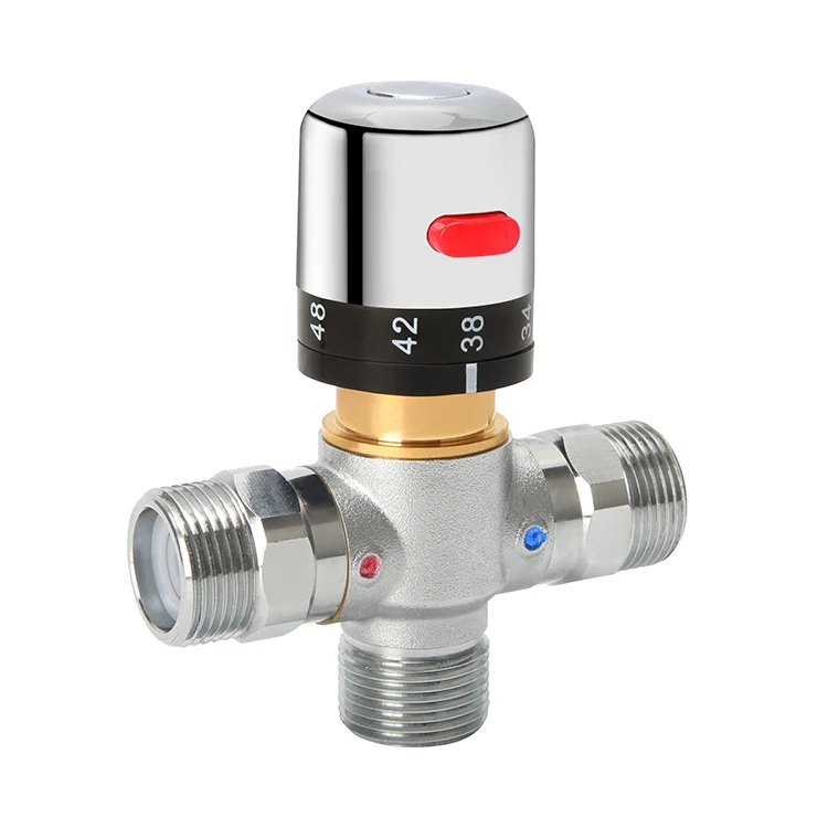 SANIPRO Electroplated Chrome G3/4 Safe Brass Underfloor Heating Manifold Thermostatic Mixing Valve for Solar Shower System