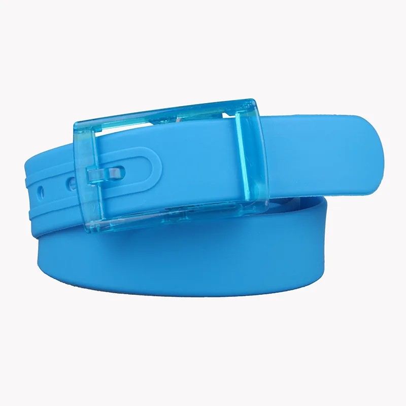 Wholesale fashionable candy color with plastic buckle waist ladies belt unsex plastic buckle silicone belt