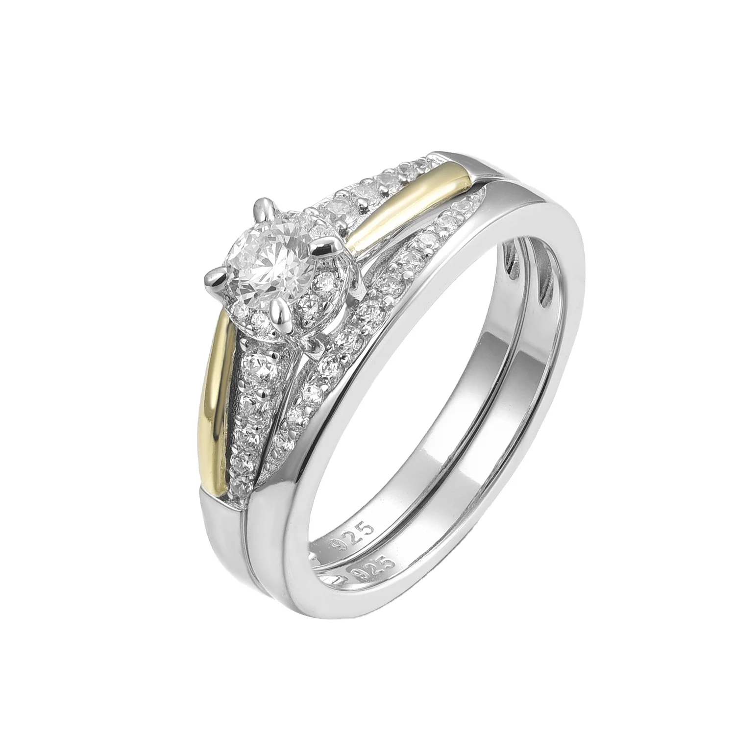 High Polished Simple Style Designer Custom 9K Gold and 925 Sterling Silver Ring Handmade Jewelry Wedding Rings Set