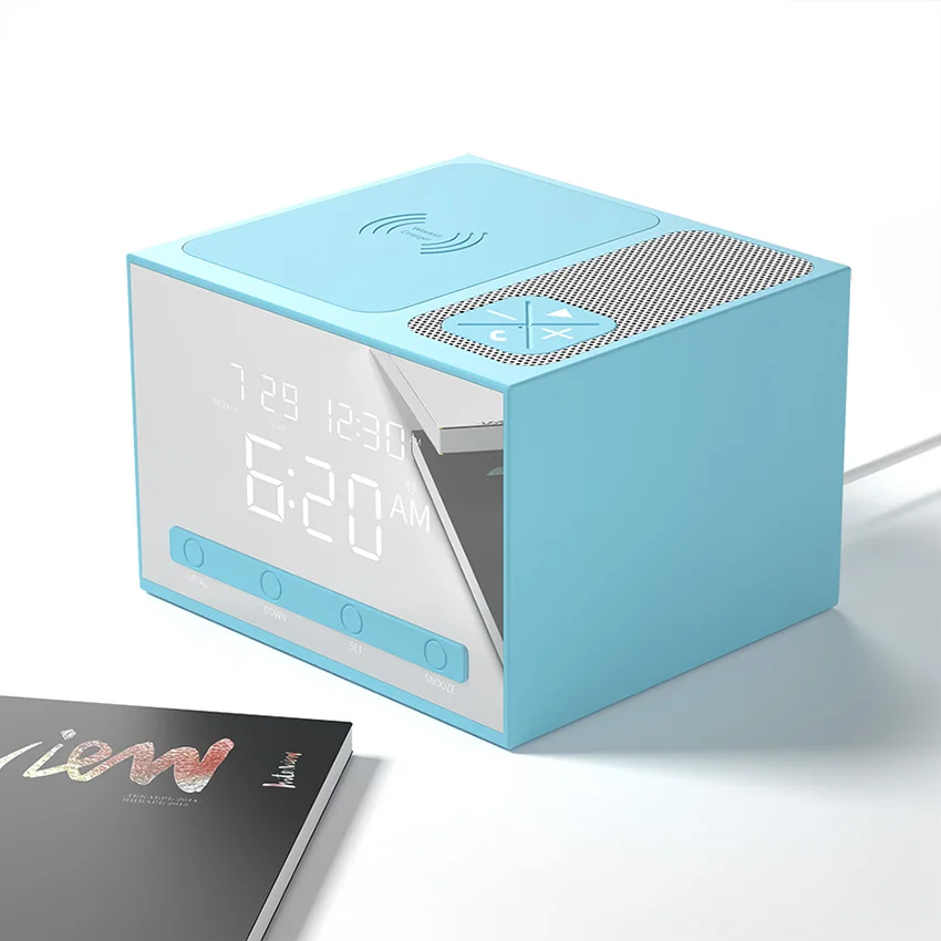 
3 in 1 wireless charger bluetooth speaker & alarm clock with pd charger and wireless phone charger 