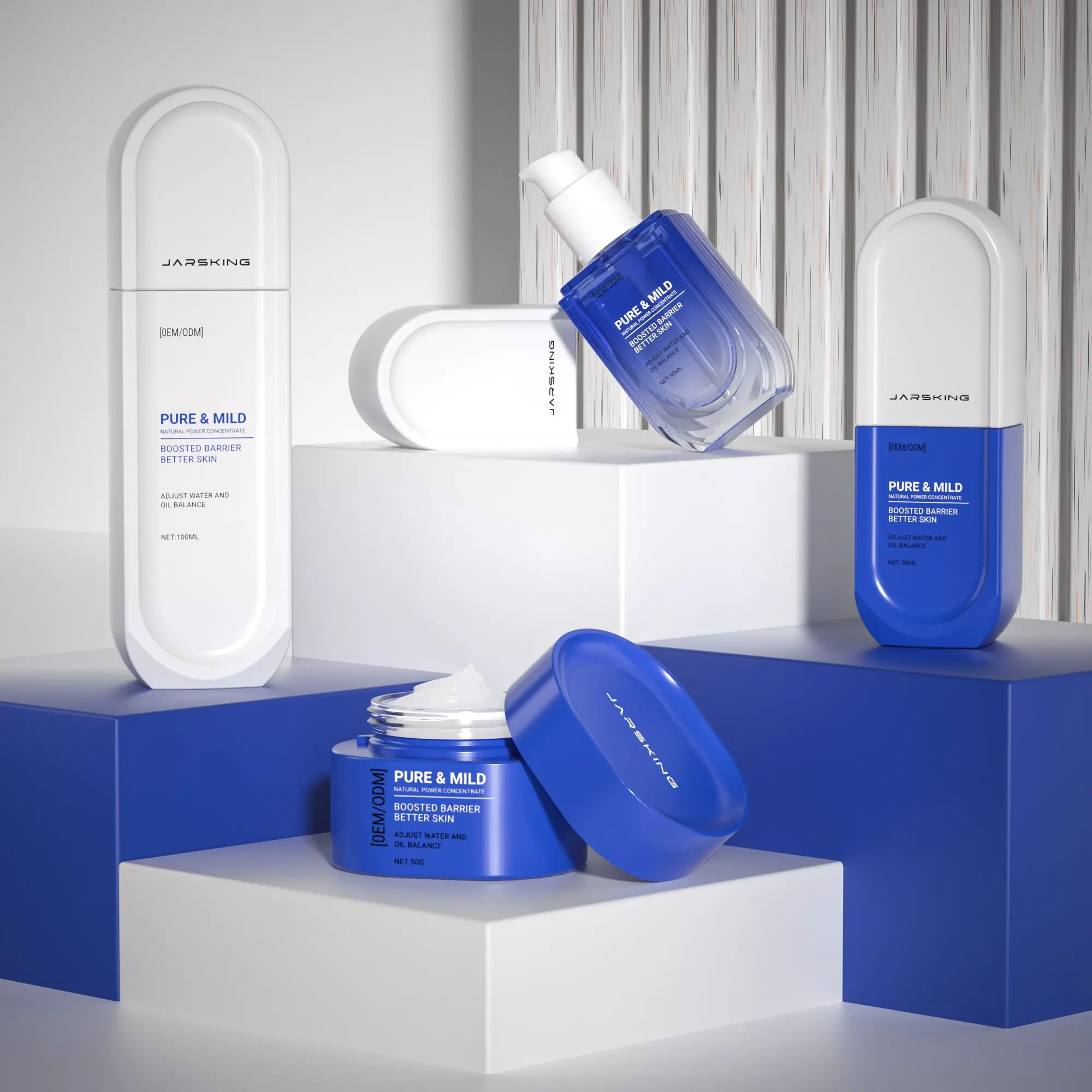 Unique matte square skincare glass face cream jar 30ml serum lotion pump bottle 50ml 100ml for skin care packaging set