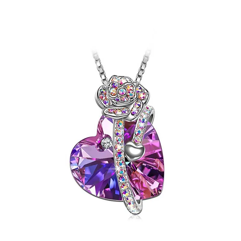 High quality Love of Rose Pendant Necklace with Austrian Crystals Jewelry for Women Gifts for Girls