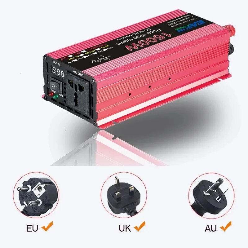 1000W 1600W 3000W Pure Sine Wave Inverter DC 12V 24V To AC 110V 220V Voltage Transformer Power Converter Solar Car Inverte