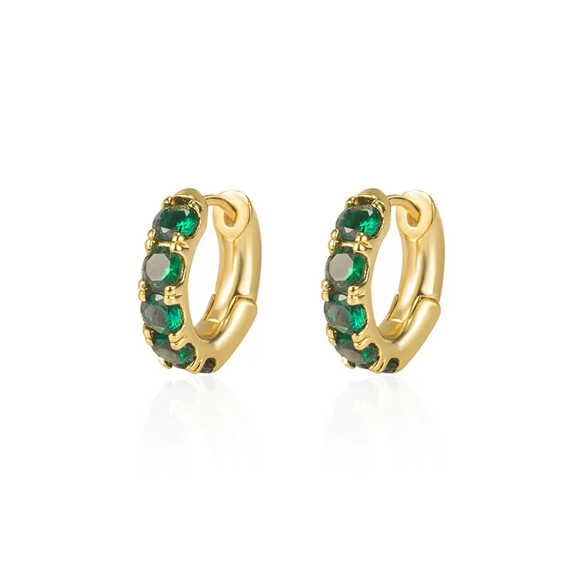 French Retro 18k Gold Plated Minimalist Emerald Zircon Hoop Earrings For Women